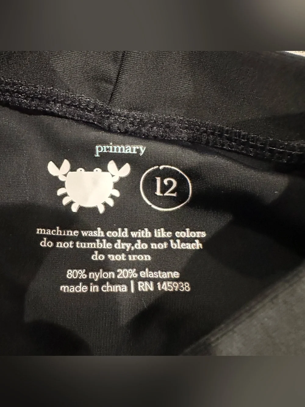Primary Black Long Sleeve Rashguard Size 12